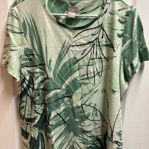 Chico's Green Leaf Print Women's Top size 2/ NWOT A214